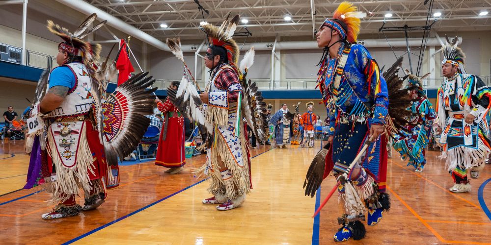 Participants dance at the 29th Annual Native American Student Association Powwow at the University of Texas at Arlington. (Photo by Cristal Gonzalez)