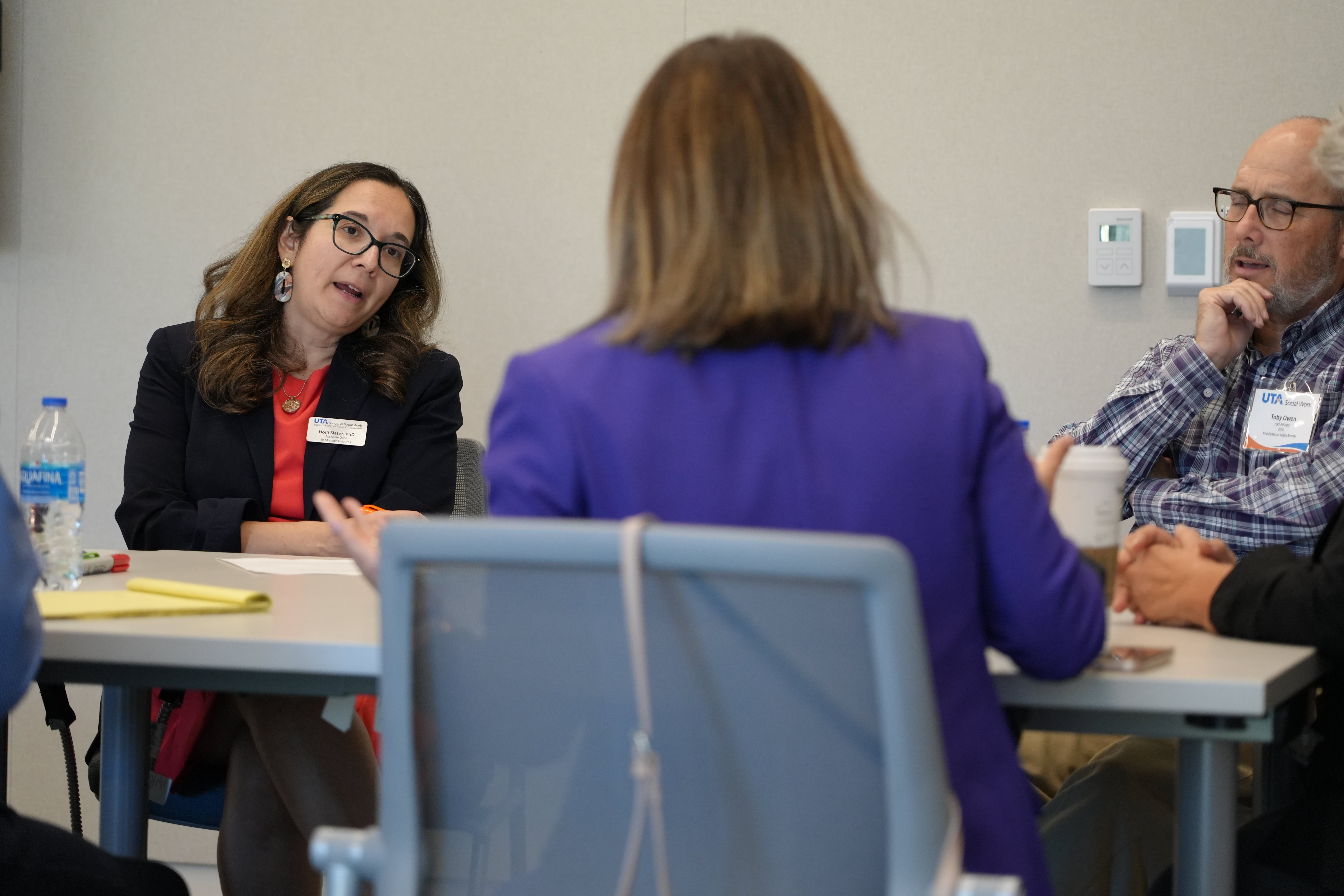 Dr. Holli Slater, UTA School of Social Work Associate Dean for Strategic Initiatives, leads a discussion at the “Reimagining Together: Strengthening Fort Worth’s Nonprofit Future” event. (Photo by Jaelon Jackson)