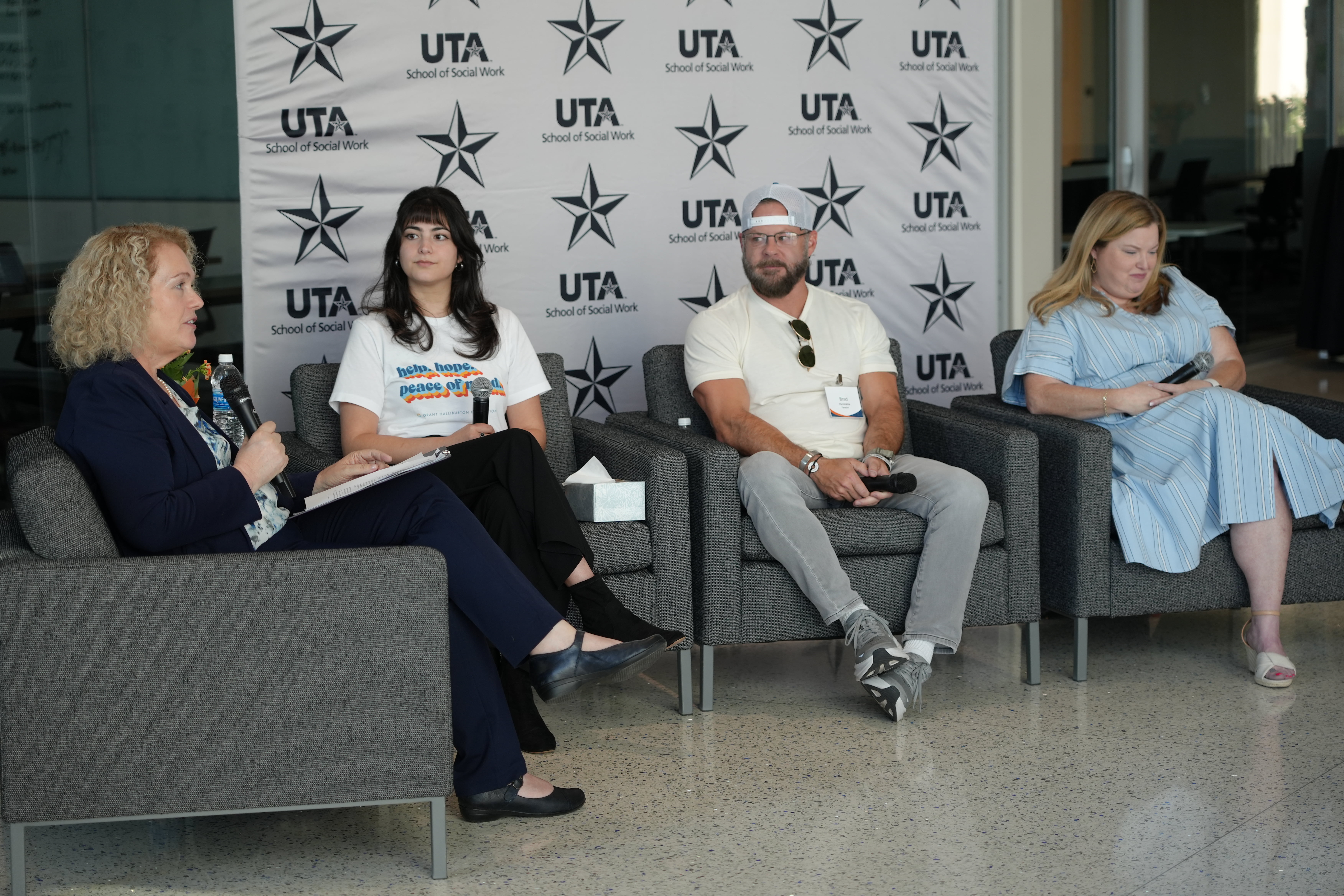 Dr. Donna Schuman (Left) Esmarelda Nava (Center-left), Brad Hunstable (Center-right) and Kristi Wiley (Right) discuss methods of suicide prevention during the Community Voices for Suicide Prevention Panel. 