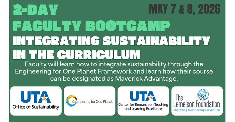 Informational flyer for 2-Day Faculty Bootcamp on Integrating Sustainability in the Curriculum taking place May 7 & 8, 2026