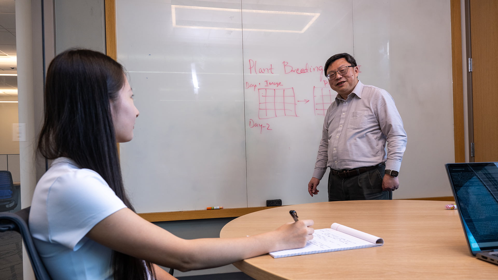 Dr. Jianzhong Su teaches plant breeding theory to small group of students