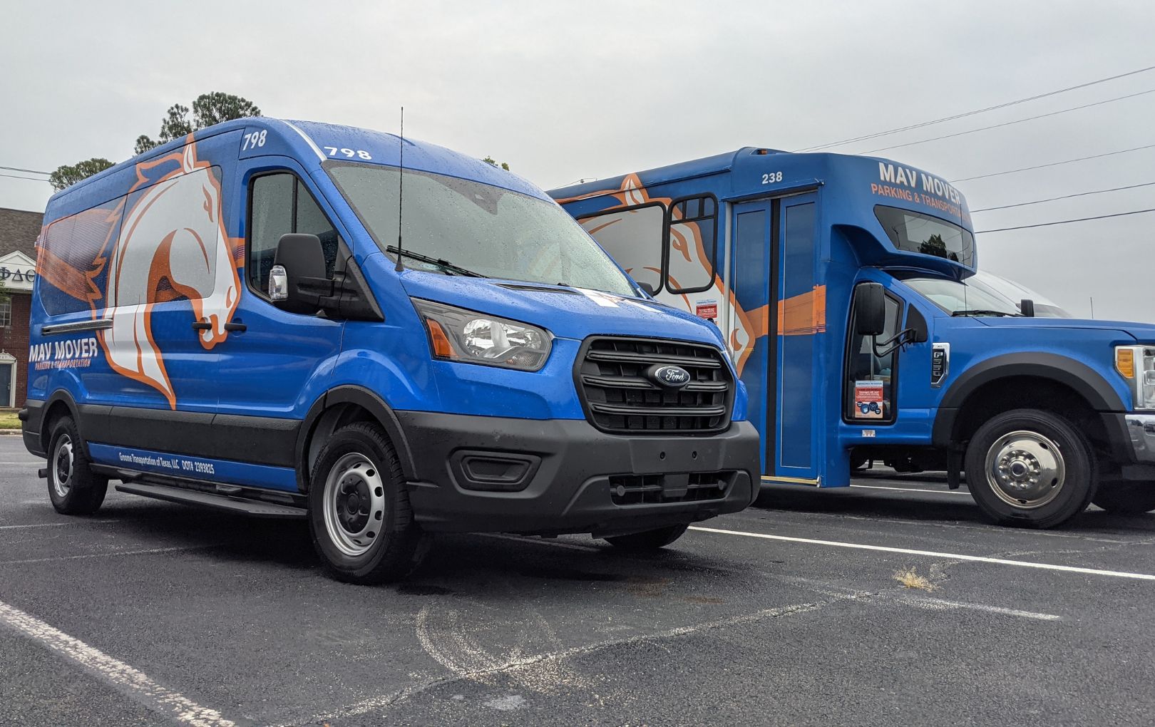 MavMover van (left) and shuttle bus (right)