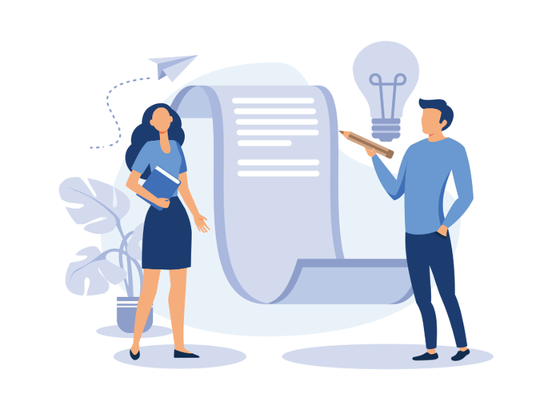 business meeting and brainstorming, business concept for collaboration, finding new solutions, pencil with light bulb flat modern design illustration