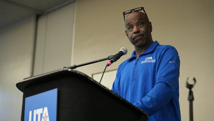 Michael Guinn speaks during the Social Work Symposium at the University of Texas at Arlington. (Photo by Thomas Johns)