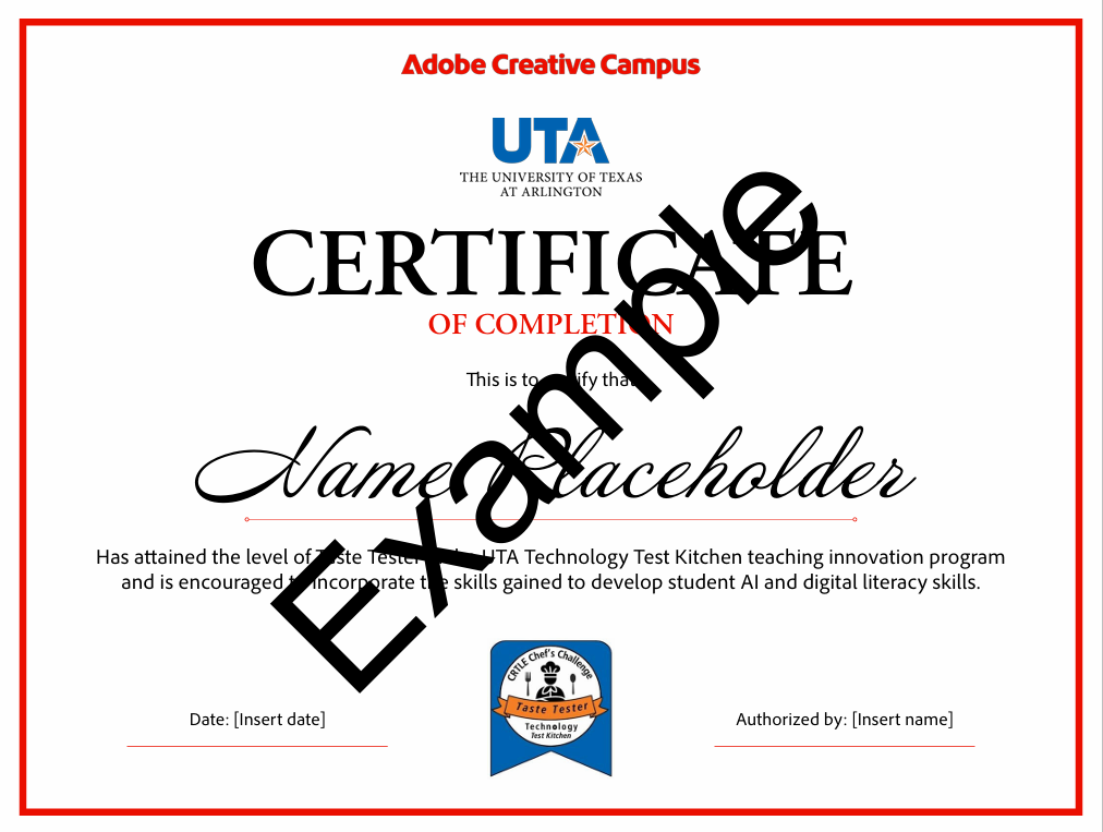 Example Certificate for Chefs Challenge