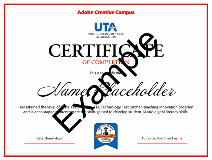 Example Certificate for Chefs Challenge