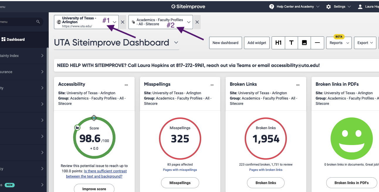 screenshot of the siteimprove dashboard