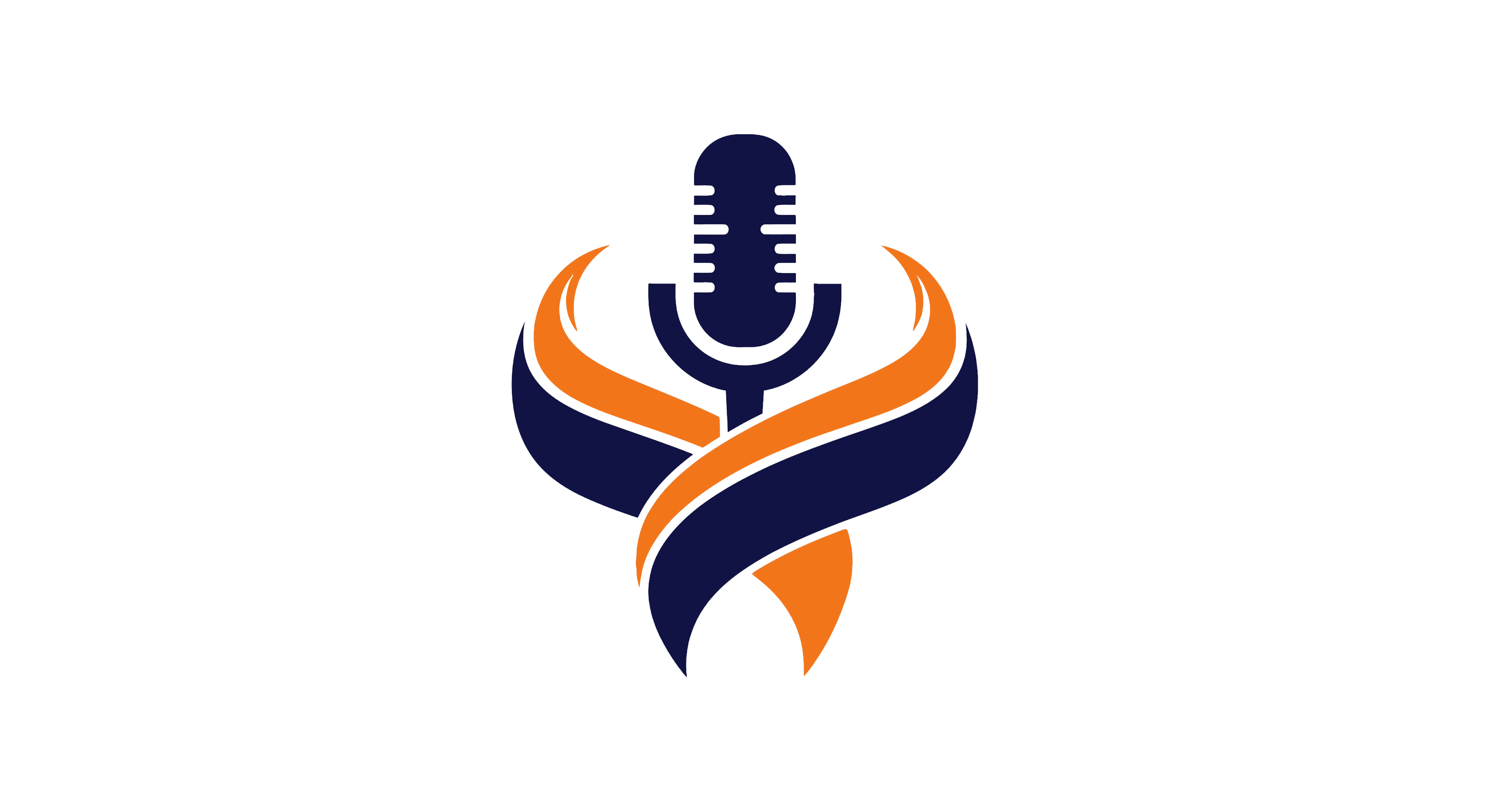 Microphone logo design with swooshes, perfect for podcasts, music, and broadcasting