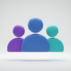 Minimalist 3D rendering of a group of people in blue and purple tones
