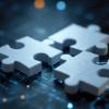 Three puzzle pieces on a digital circuit board