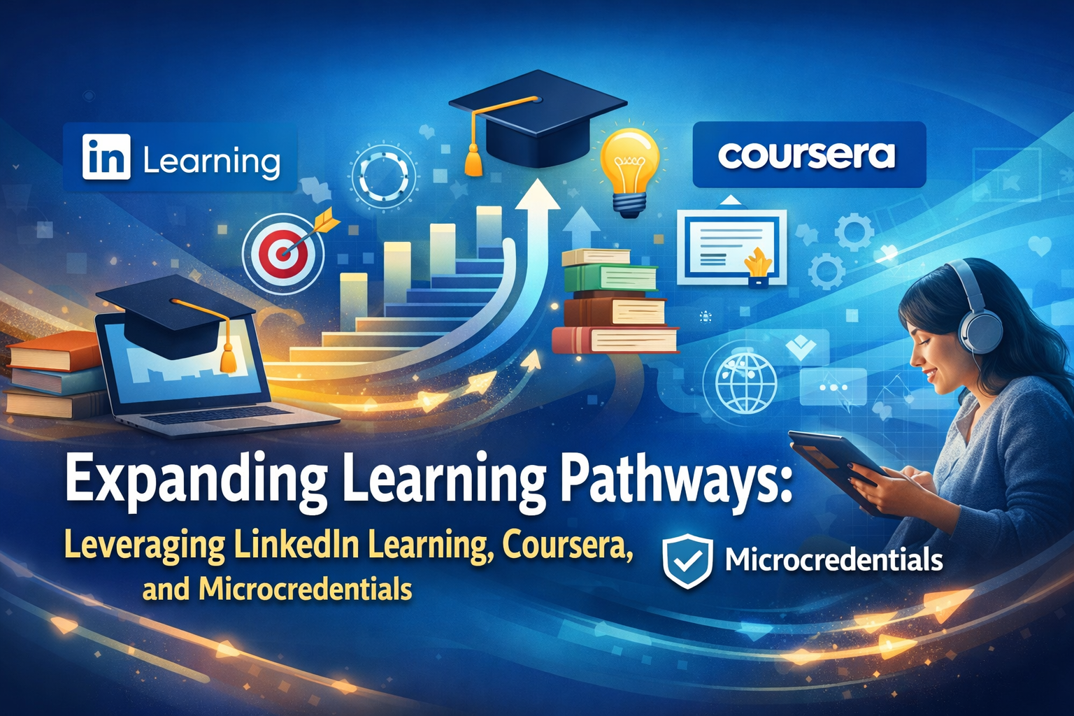 Banner showing Expanding Learning Pathways with LinkedIn Learning, Coursera, and Micro credentials logos