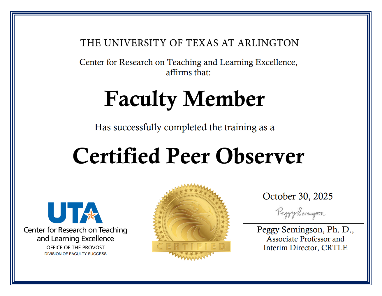 Peer Observation Training Certificate