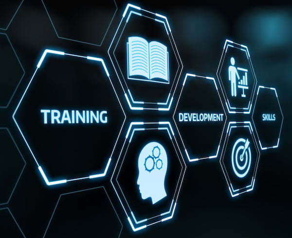 black screen with computer icons saying training on them