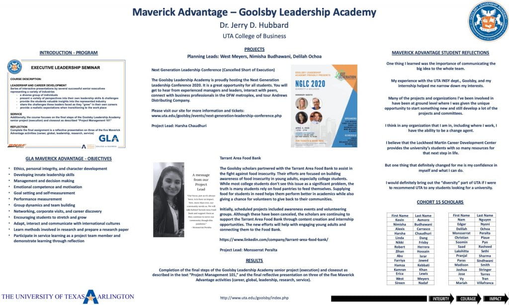 Jerry Hubbard poster about his students working with Goolsy Leadership Academy and adding leadership development and career development to his courses