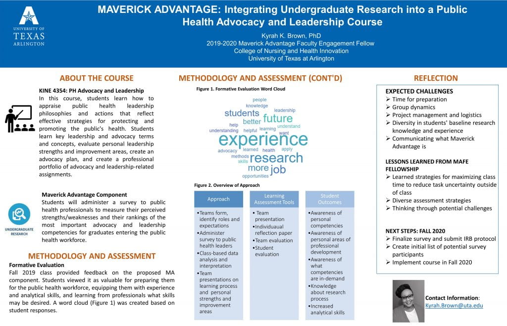 kyrah brown's poster about undergraduate research in her public health advocacy and leadership course