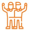 orange icon of two friends standing together