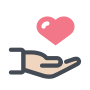 icon of an open hand with a heart over it