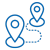 Icon of a two map pins connected by a dotted line