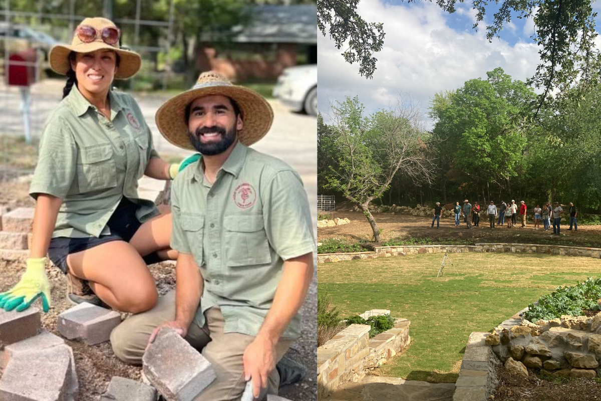 On the left is Steven and Ursula Nunez and on the right is their urban farm.