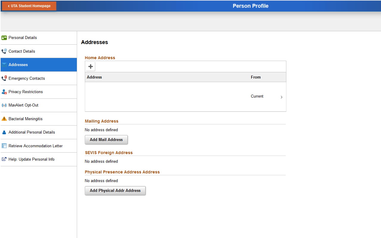 Screenshot of address in MyMav Account