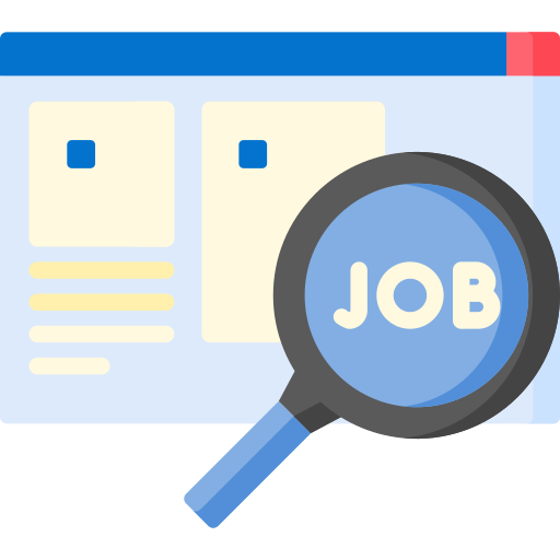 computer job search window and magnifying glass