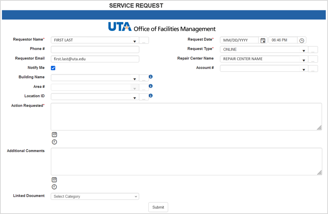 image of web t m a request form
