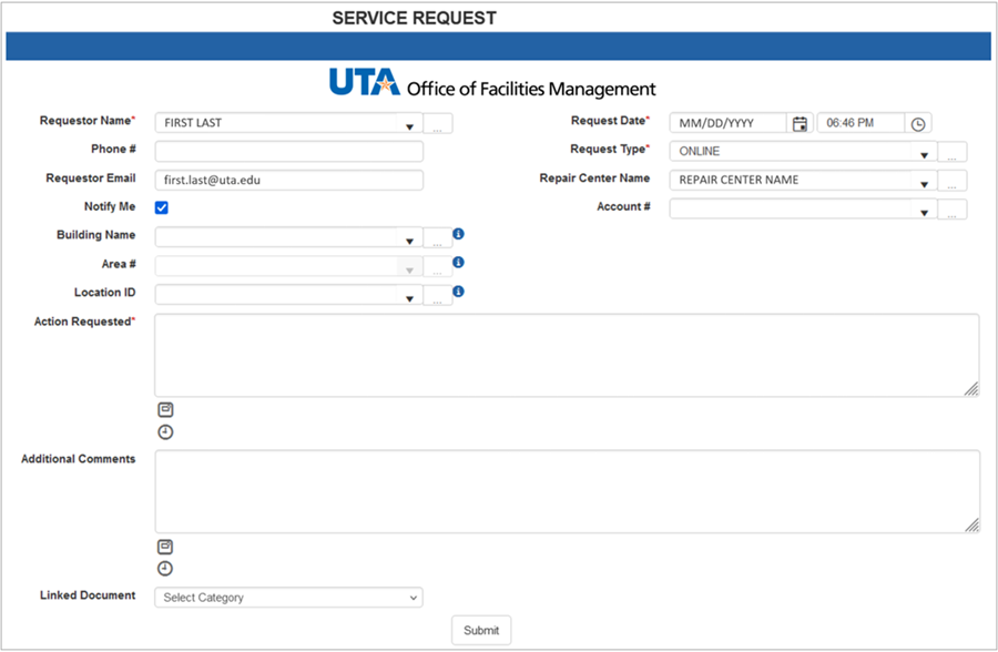 image of web t m a request form