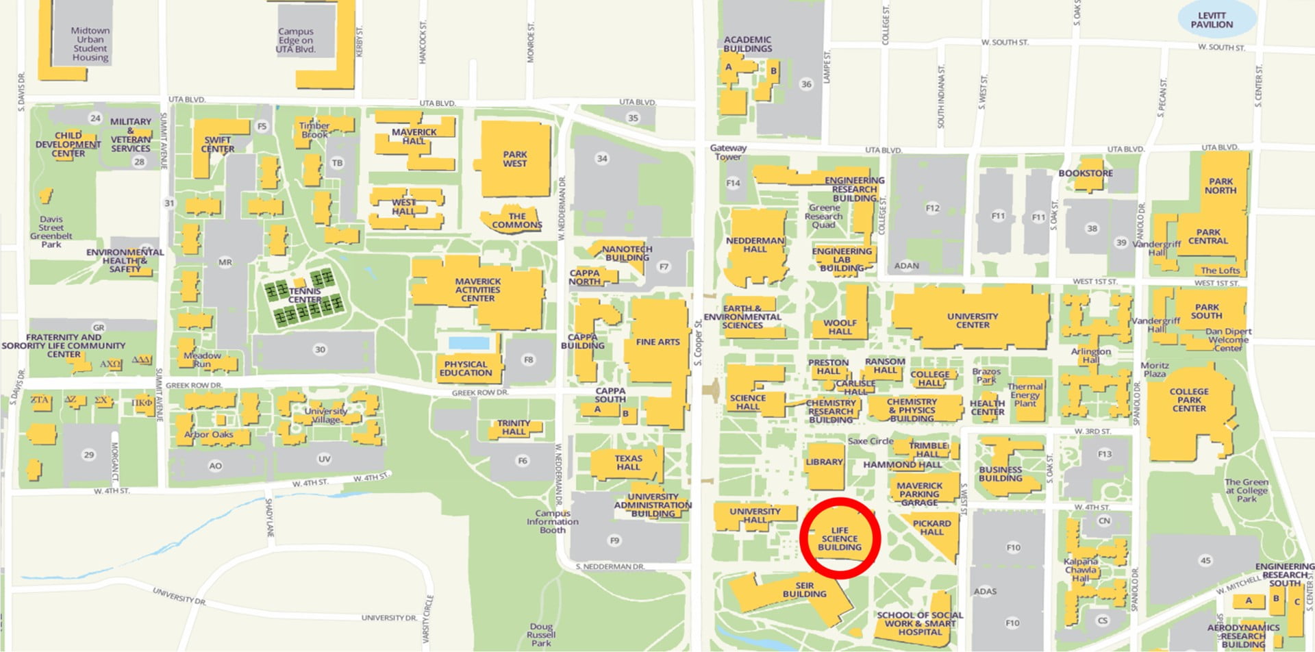 Map of U T A highlighting construction zones