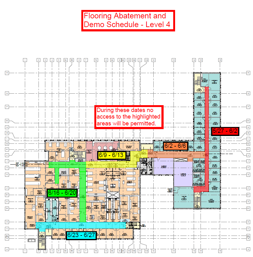 map of Life Science level 4 floor abatement and demo 