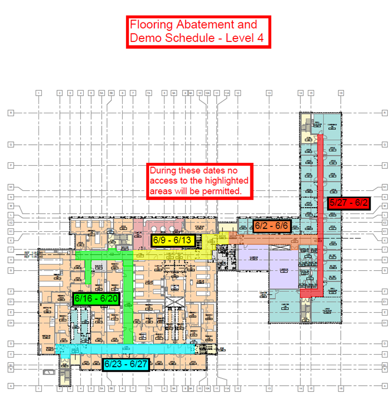 map of Life Science level 4 floor abatement and demo