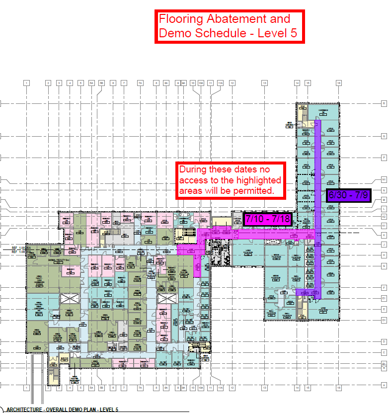 map of Life Science level 5 floor abatement and demo