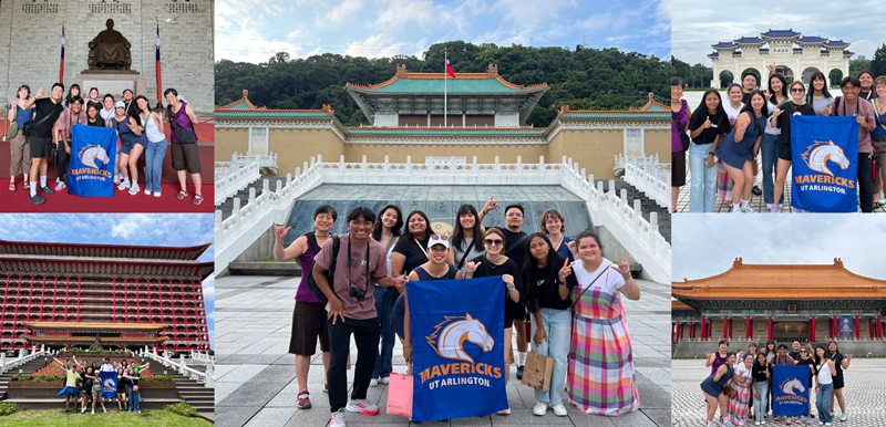 Students enjoying famous landscapes in Taiwan. The group in Taiwan