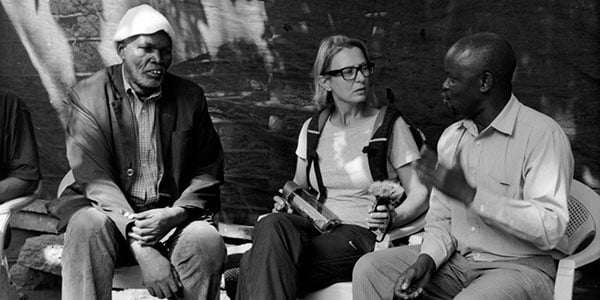 Dean Parr talking to people about water project