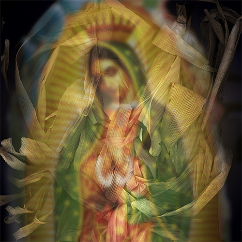 A photo of a saint made of colored paper