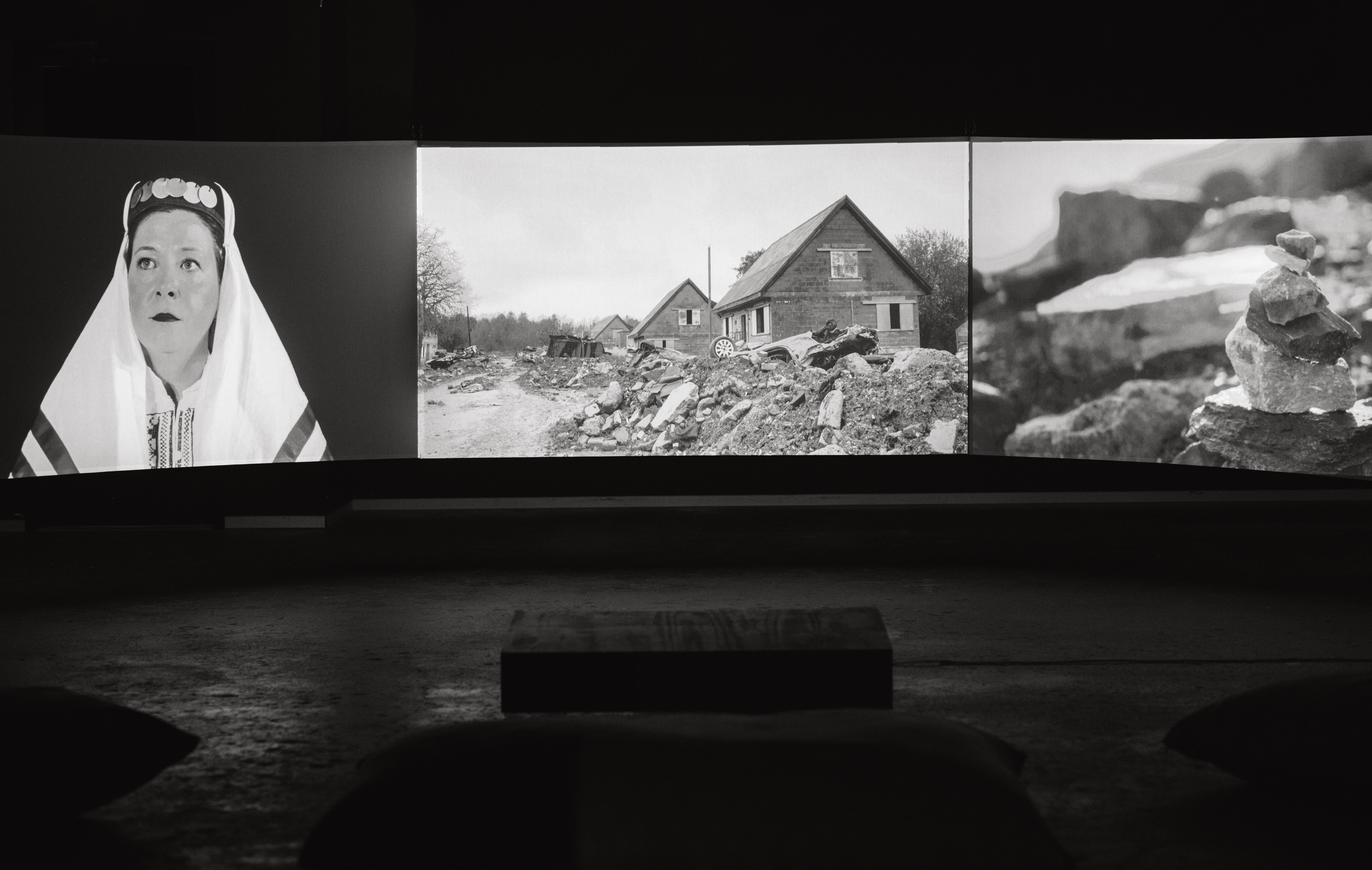 Installation of Stanislava Pinchuk’s The Theatre of War at Dallas Contemporary, March 2025, organized with support from the UTA Department of Art and Art History and Make Art with Purpose. Photo courtesy of Dallas Contemporary and A Sea of Love