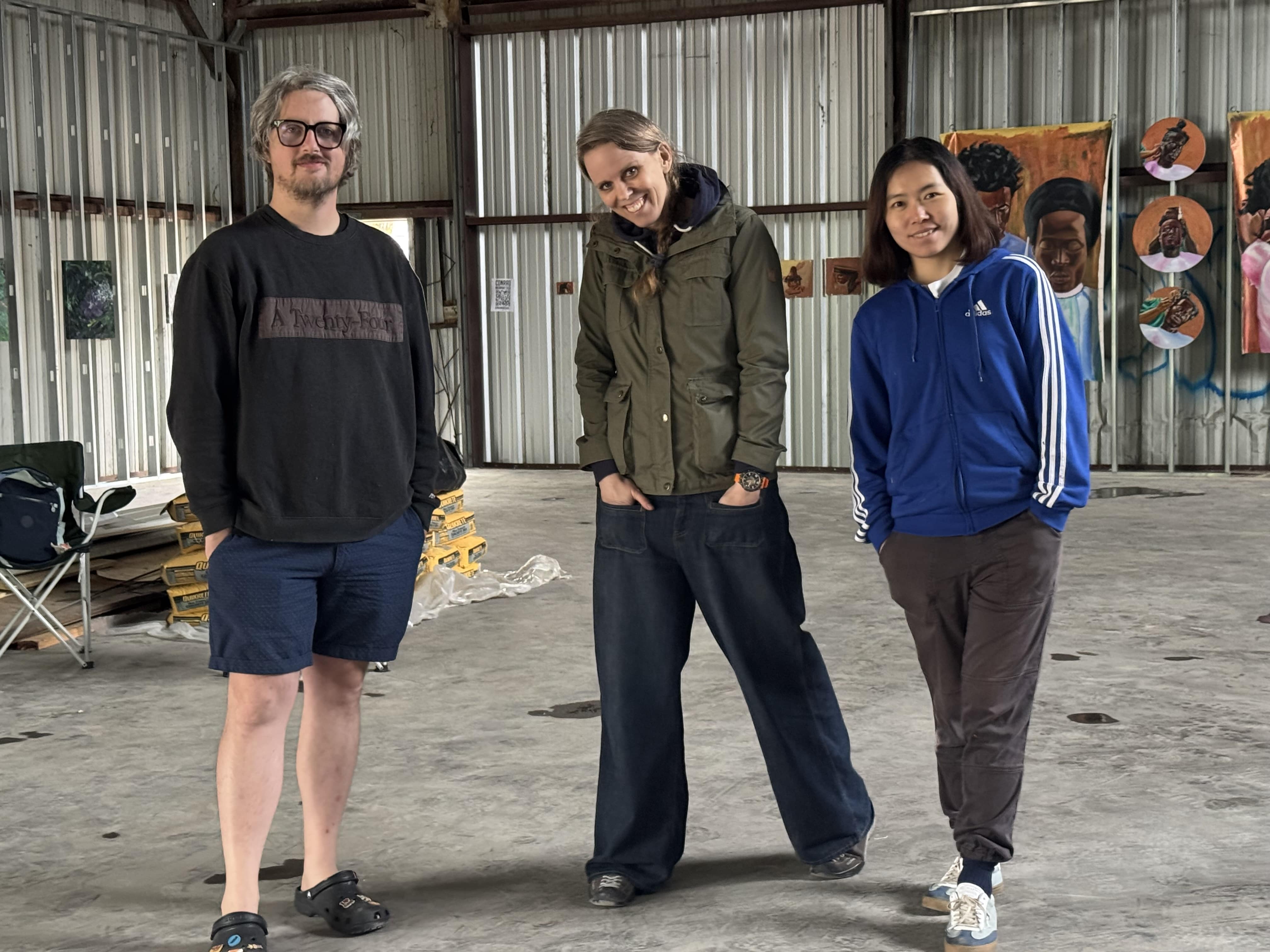 Emelie Stenhammar, Shuang Gou, Conrad Nkamwesiga, and Ben Terry at the Beyond Borders pop up in Dallas, April 2025.