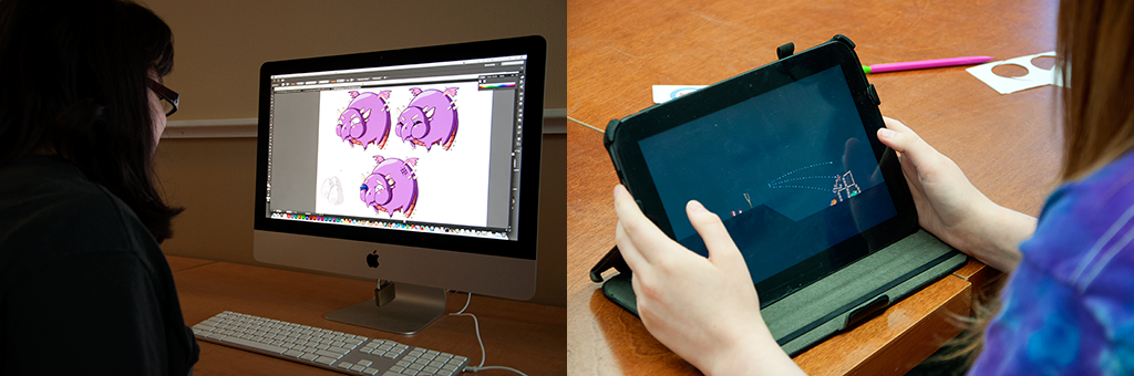 A side by side image of people using their tablet and a person working on a computer