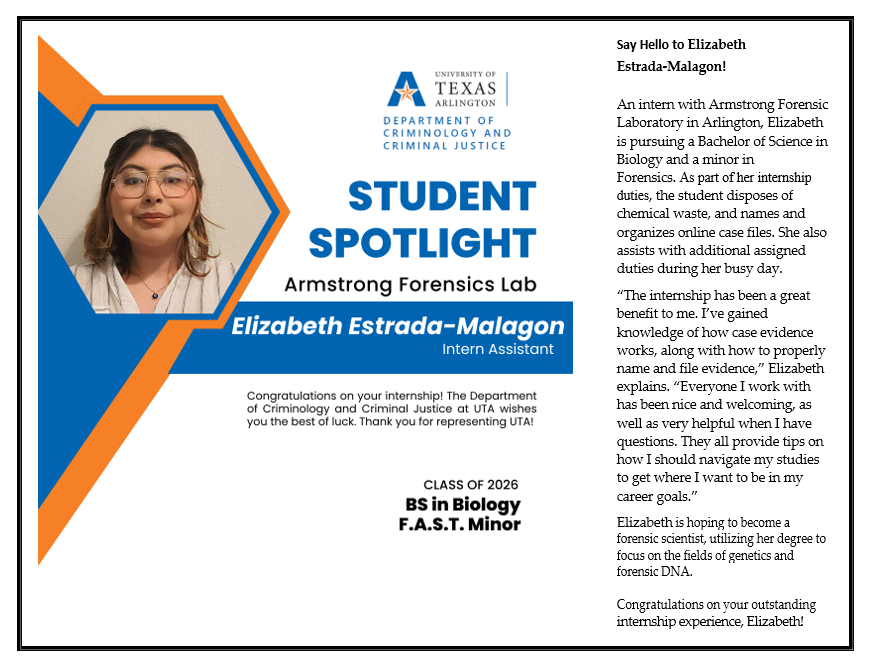 Student Spotlight for Elizabeth Estrada-Malagon, Intern Assistant.