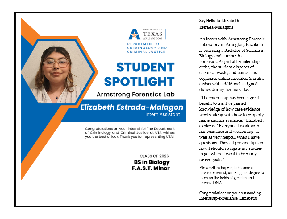 Student Spotlight for Elizabeth Estrada-Malagon, Intern Assistant.