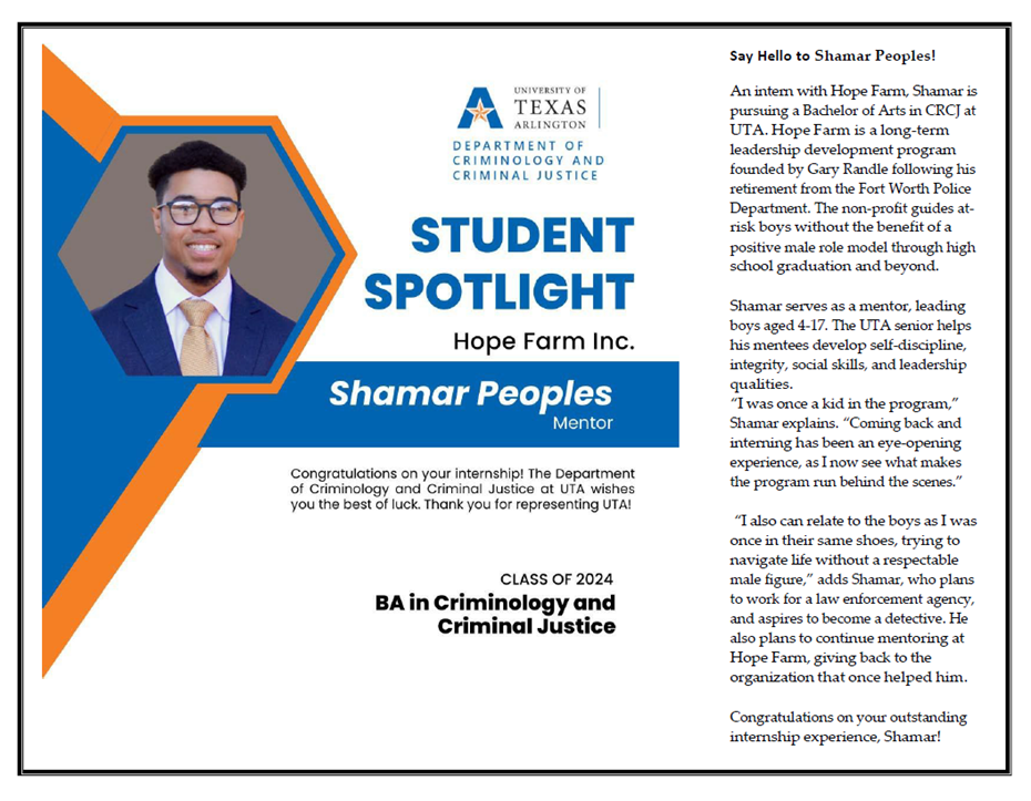 Student Spotlight Shamar Peoples, class of 2024, mentor.