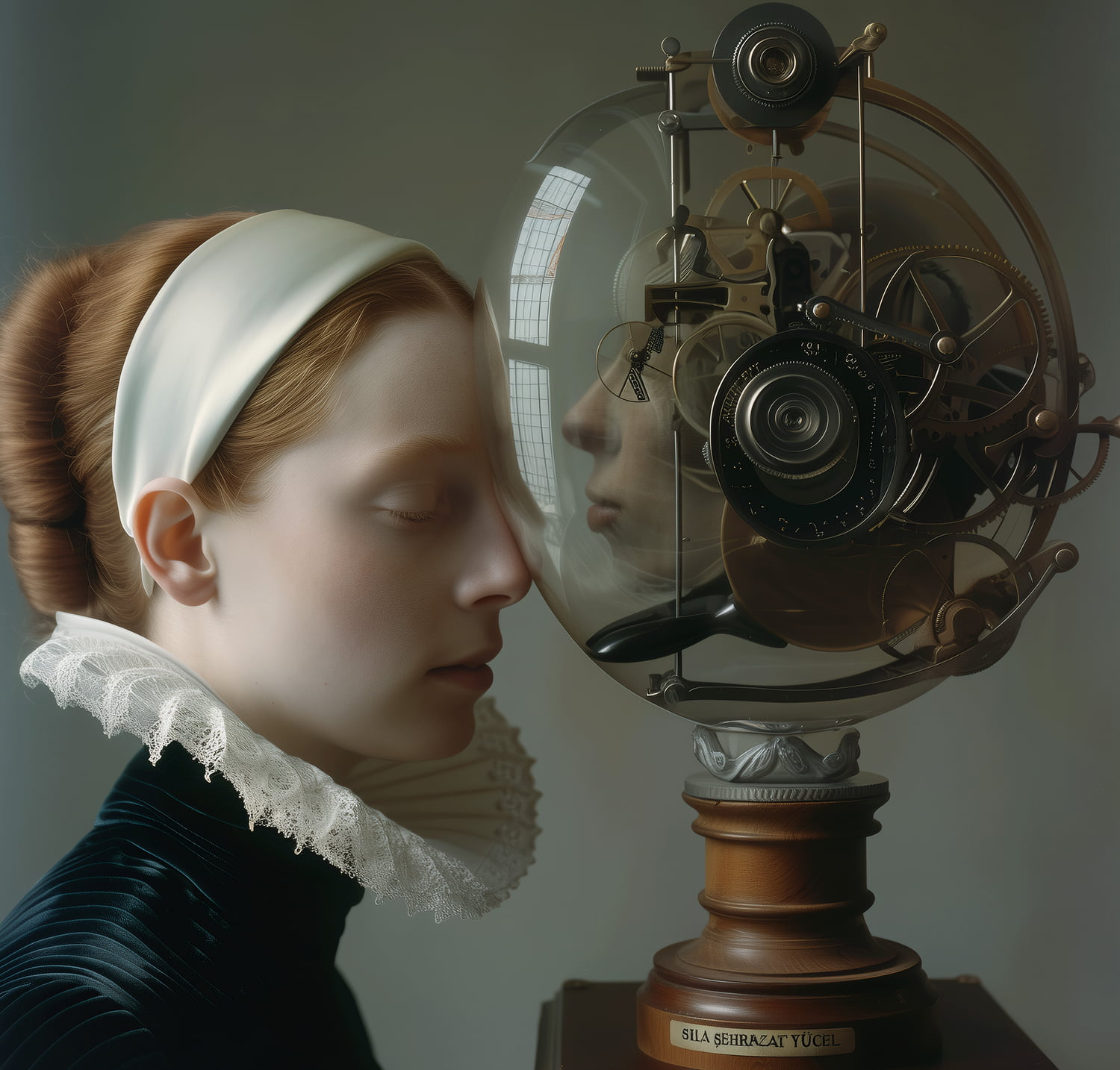 AI Art of a Victorian Woman next to a steam-punk like artificial woman