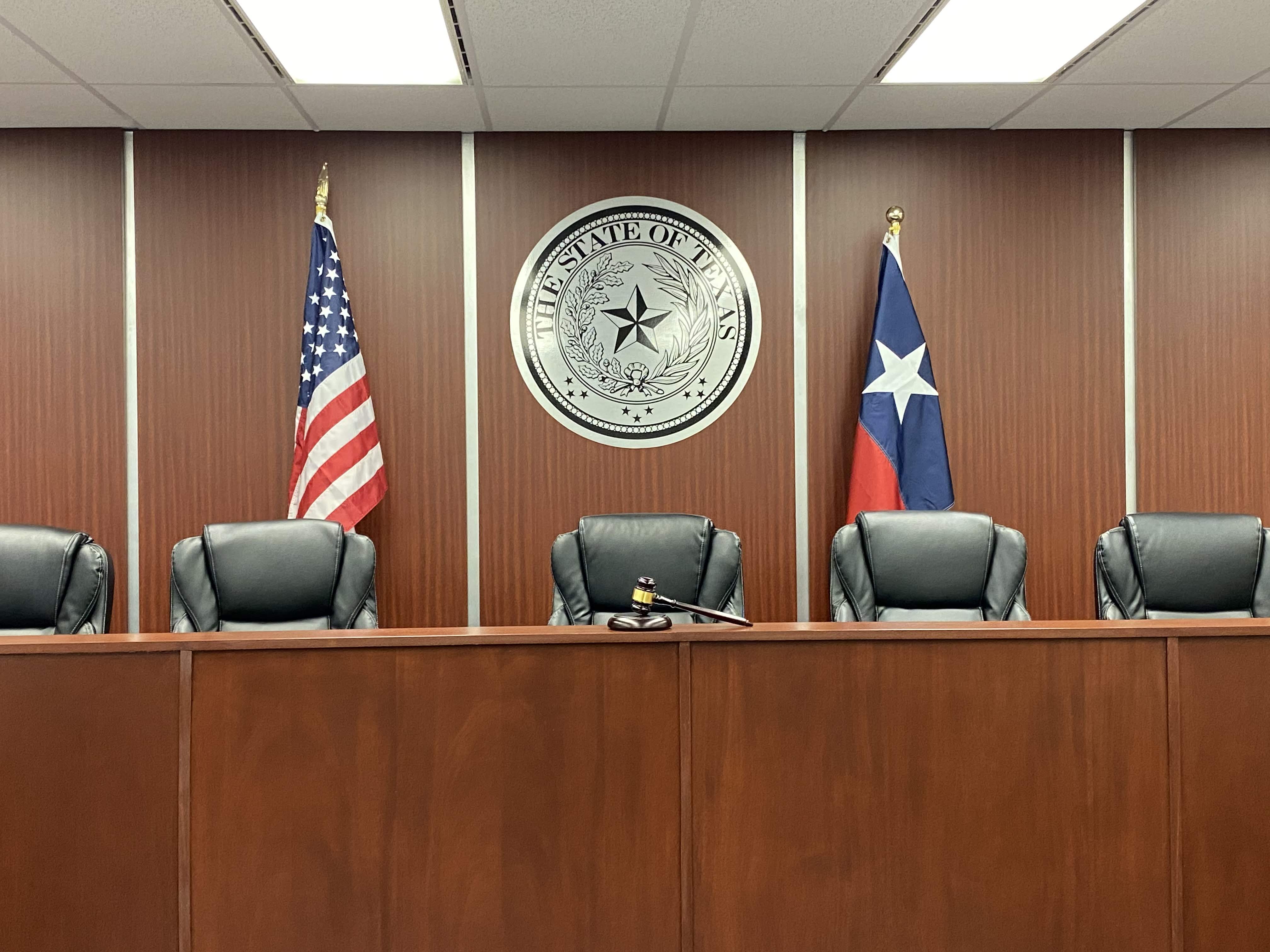 Amber White mock courtroom desk