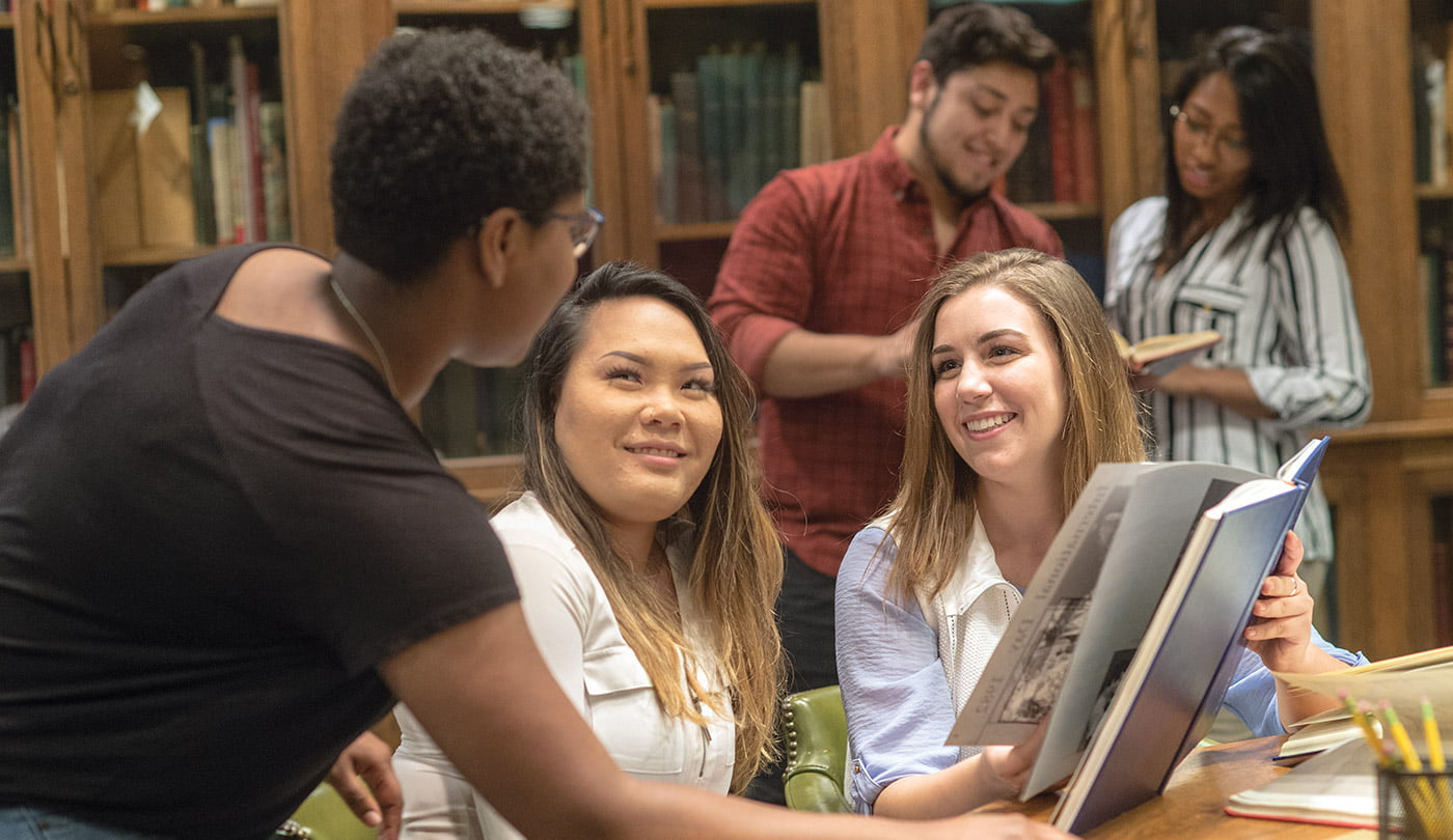 Students talking in history class