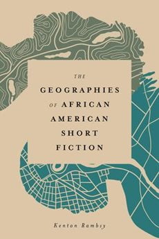 The Geographies of African American Short Fiction cover. Two silhouettes of people have their heads back to back, laying sideways. The top silhouette is made of cruvy lines; the bottom silhouette is made of of straight lines.