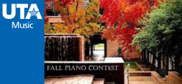Piano Contest image of fall trees with UTA Music logo