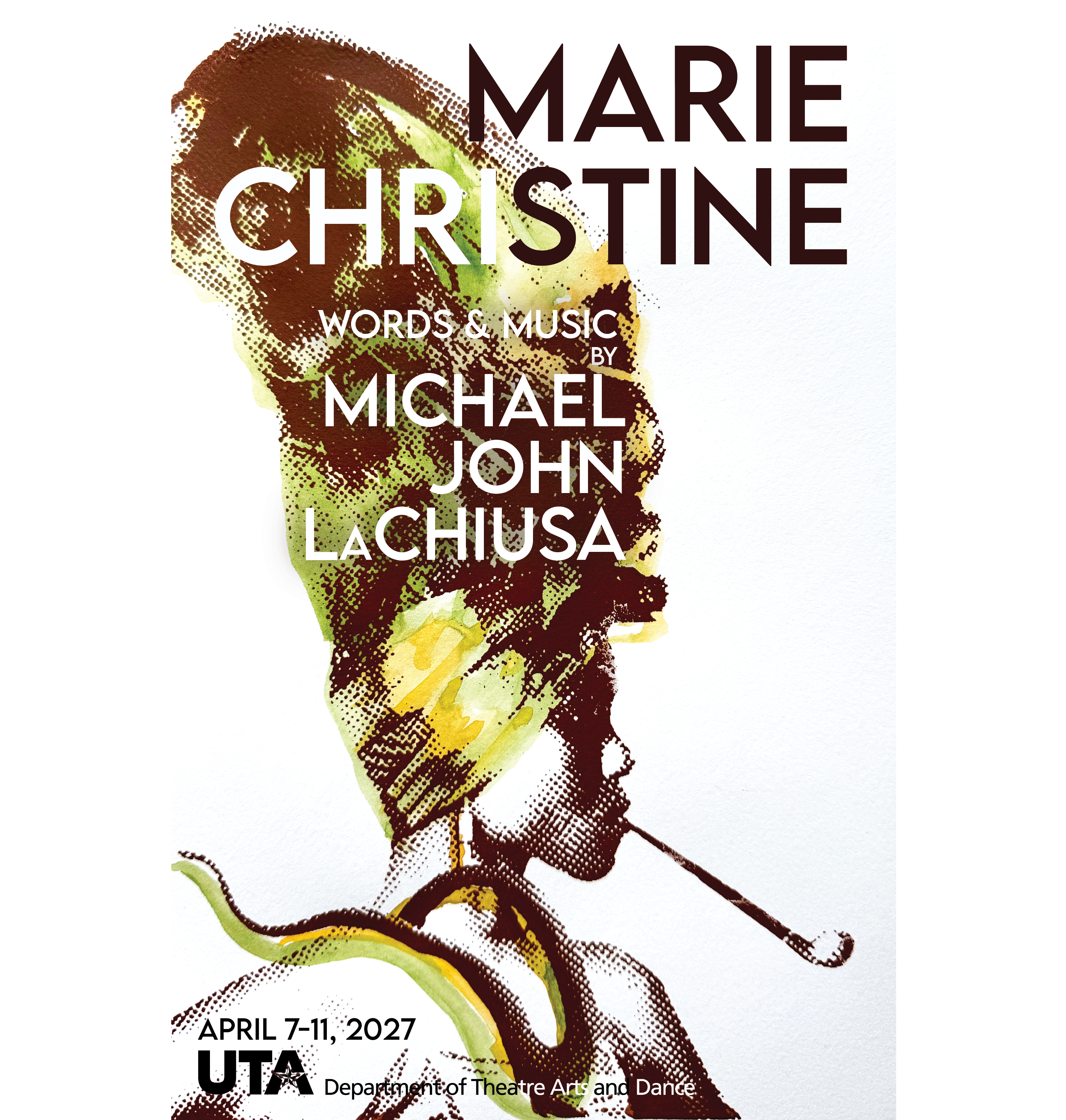 poster illustration for Marie Christine featuring a profile of a woman with elaborate head wrap and a snake around her neck.