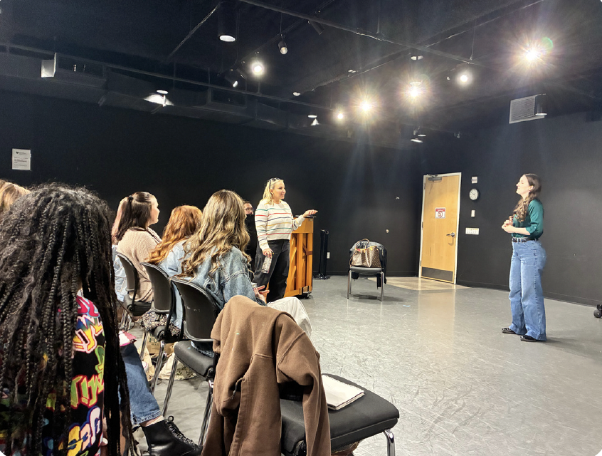 students in an acting workshop on stage