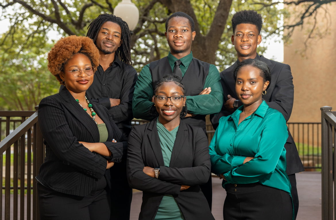 Student organization officers of the National Association of Black Accountants UTA Chapter pose for a photo at the UTA College of Business. (Photo by Jalen Larry)