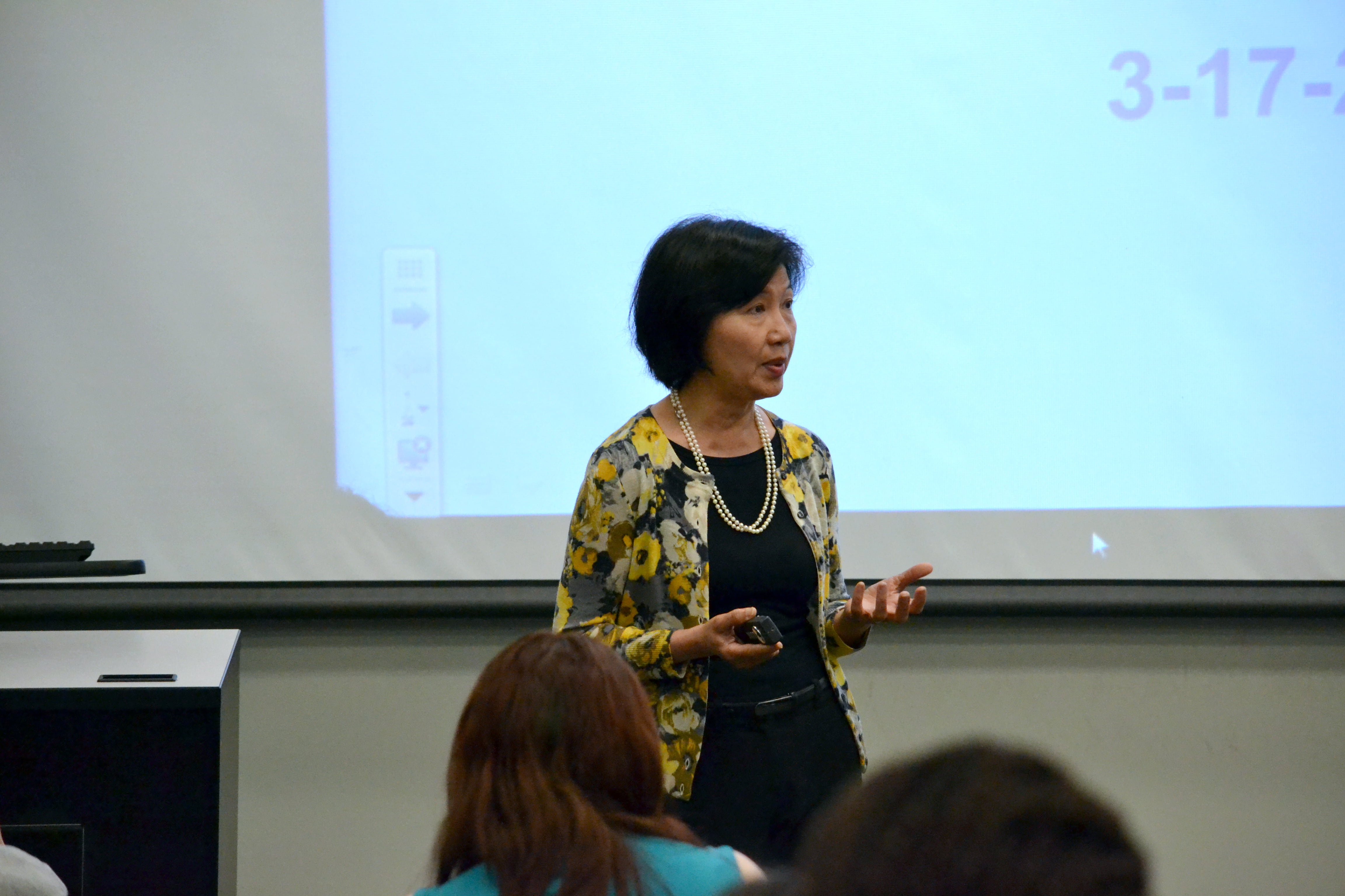 Vicky Teherani speaks to students in a classroom.