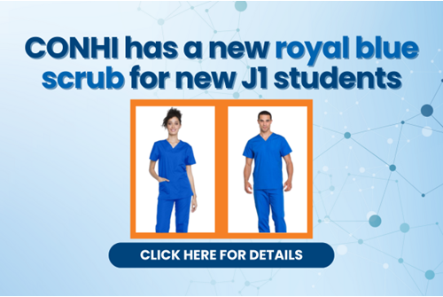 CONHI has a new royal blue scrub for J1 students. Click here for details.